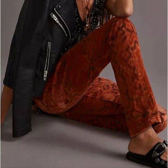 Anthropologie Pilcro The slim boyfriend crop orange pattern destroyed jeans pant - Picture 12 of 12